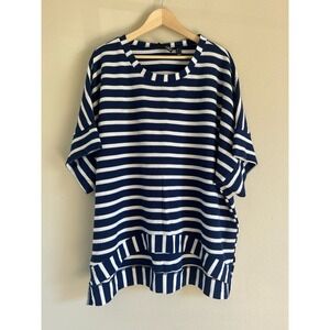 Attitudes by Renee Stripe Batwing Tunic Navy/White Large